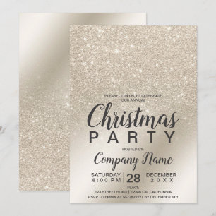Christmas corporate pearl ivory glitter ombre foil invitation