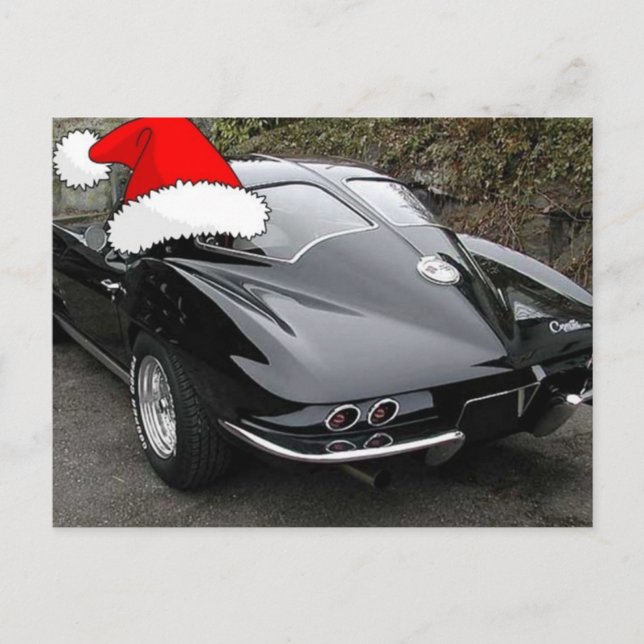 Christmas Corvette Black Split Window Holiday Postcard (Front)