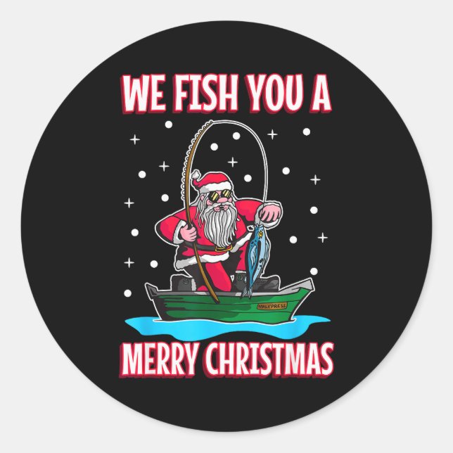 Christmas Costume Fisherman Fishing Funny Cool San Classic Round Sticker (Front)