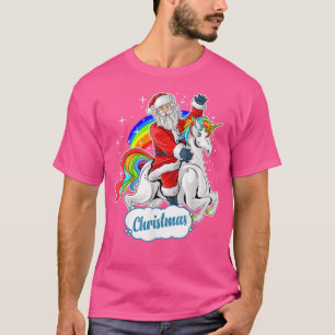Christmas Costume Xmas PJ Santa Riding Unicorn  T-Shirt