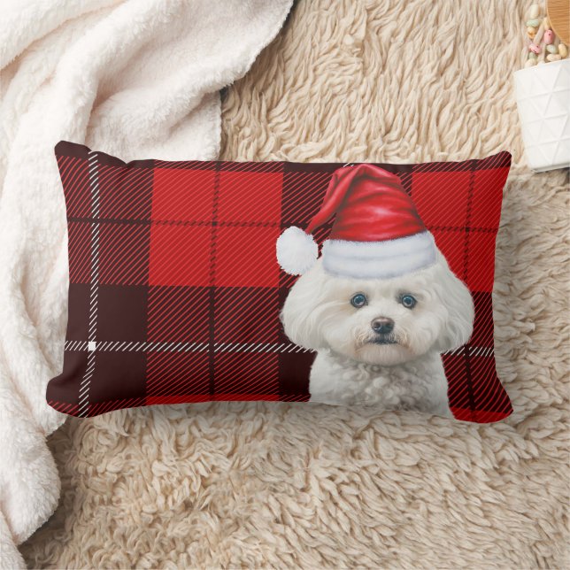 Christmas Coton de Tulear Dog Red Holiday Plaid Lumbar Cushion (Blanket)