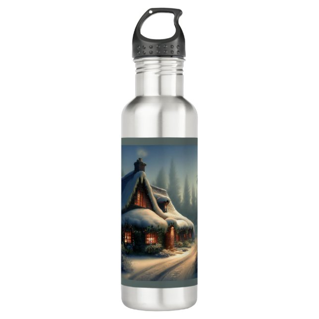 Christmas Cottage 3 710 Ml Water Bottle (Front)