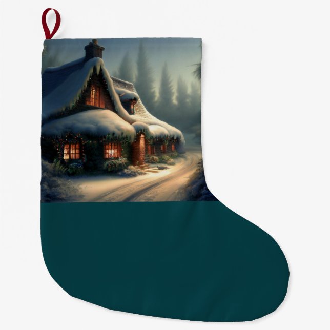 Christmas Cottage 4 Large Christmas Stocking (Front)