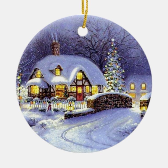 Christmas Cottage Ceramic Tree Decoration (Front)