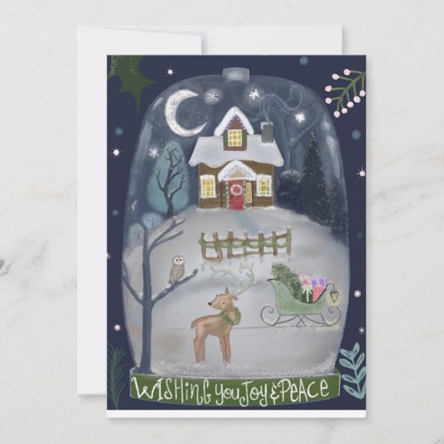Christmas Cottage Cloche Holiday Card (Front)
