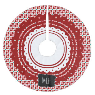 Christmas Cottage Dots Pink Red Family Initial Brushed Polyester Tree Skirt