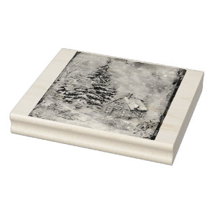 Christmas Cottage Rubber Stamp