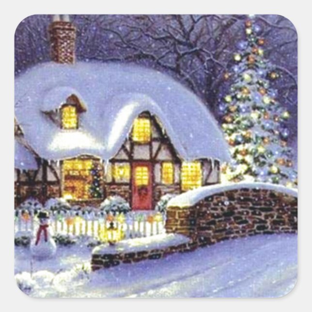 Christmas Cottage Square Sticker (Front)