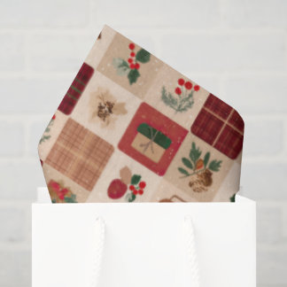 Christmas Cottagecore Plaid Gifts and Botanicals Tissue Paper