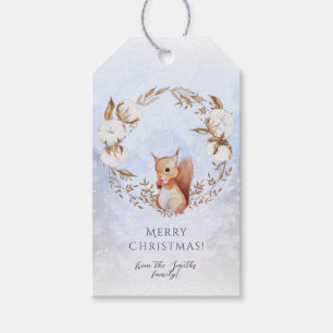 Christmas Cotton Flower Wreath Baby Squirrel  Gift Tags