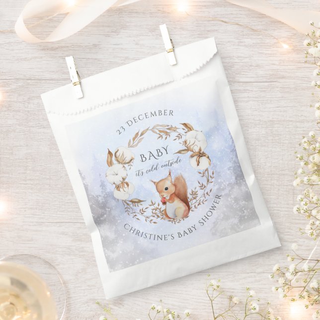 Christmas Cotton Flower Wreath Cute Squirrel  Favour Bags (Clipped)