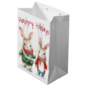 Christmas Cottontail Rabbit Couple Medium Gift Bag