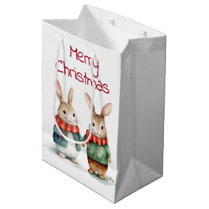 Christmas Cottontail Rabbit Couple Medium Gift Bag