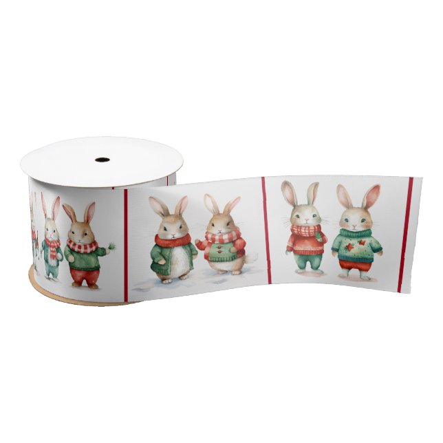 Christmas Cottontail Rabbit Couples Satin Ribbon (Spool)
