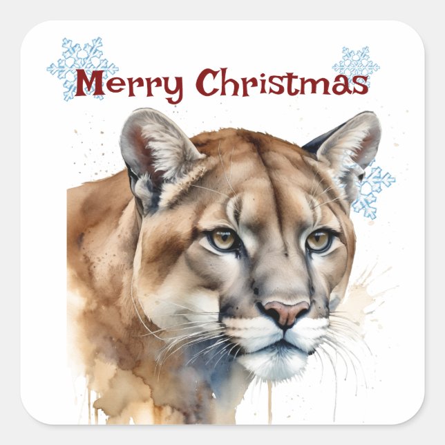 Christmas Cougar Animal Wildlife  Customise  Square Sticker (Front)