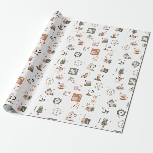 Christmas Countown Advent Calendar Wrapping Paper (Unrolled)