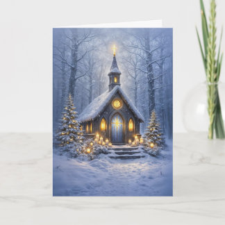 Christmas Country Church in the Woods with Lights Card