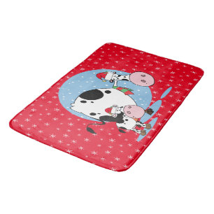 Christmas Country Cows With Santa Hats In Centre Bath Mat
