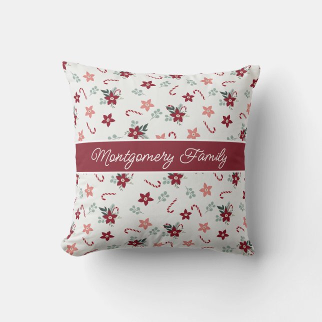 Christmas Country Floral Family Name  Cushion (Front)