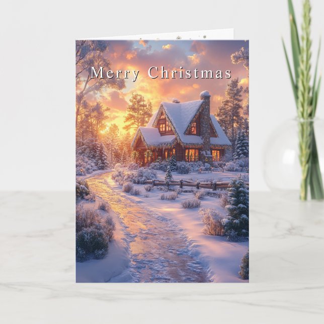 Christmas Country Home Sunset Card (Front)