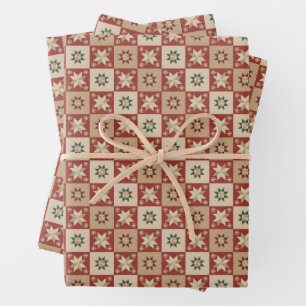 Christmas Country Star Quilt Blocks Wrapping Paper Sheet