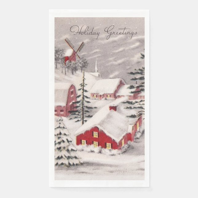 Christmas Country Village Red Houses Windmill  Napkin (Front)