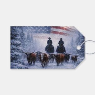 Christmas Country Western Cowboy American Flag Gift Tags