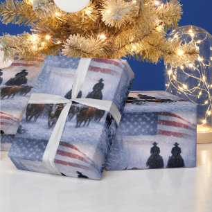 Christmas Country Western Cowboys American Flag Wrapping Paper