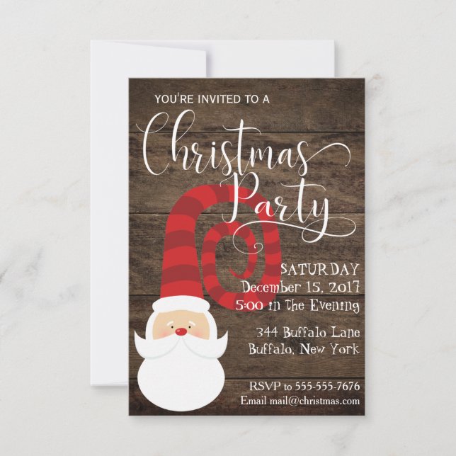 Christmas Country Wood Santa Rustic RSVP Card (Front)