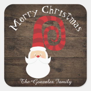 Christmas Country Wood Santa Rustic Square Sticker