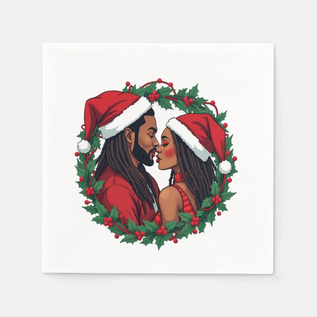 Christmas Couple - Black Love Napkin (Front)