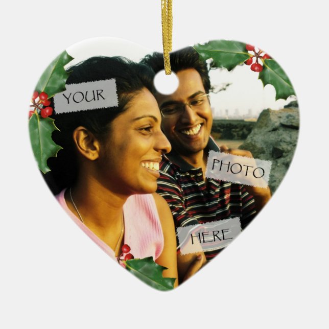 Christmas Couple Heart Photo Ornament (Front)