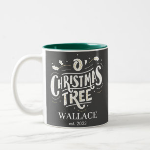 Christmas Couple holiday monogram newlywed photo Two-Tone Coffee Mug