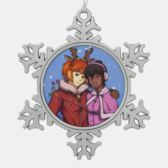 Christmas Couple Snowflake Pewter Christmas Ornament (Front)