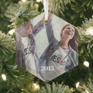 Christmas Couples Photo Glass Tree Decoration