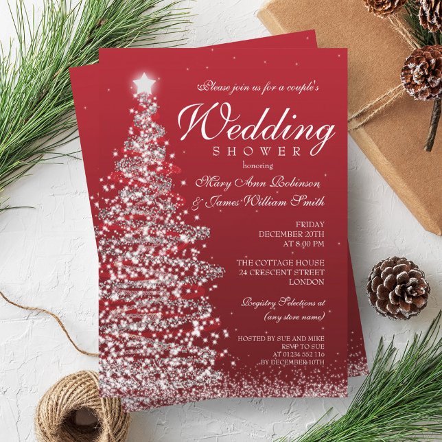 Christmas Couples Shower Red Silver Invitation (Christmas Couples Shower Red Silver Invitation)
