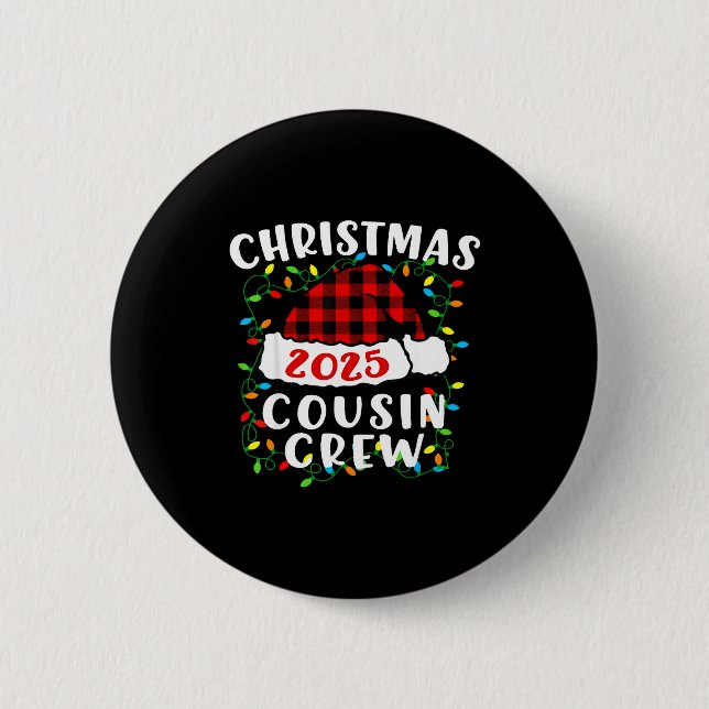 Christmas Cousin Crew 2025 Plaid Santa Hat Xmas Li 6 Cm Round Badge (Front)
