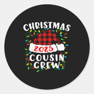 Christmas Cousin Crew 2025 Plaid Santa Hat Xmas Li Classic Round Sticker