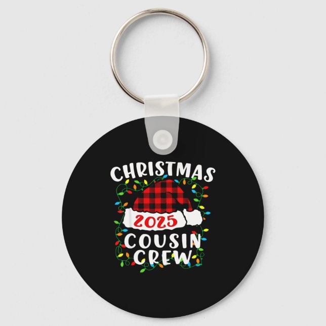 Christmas Cousin Crew 2025 Plaid Santa Hat Xmas Li Key Ring (Front)