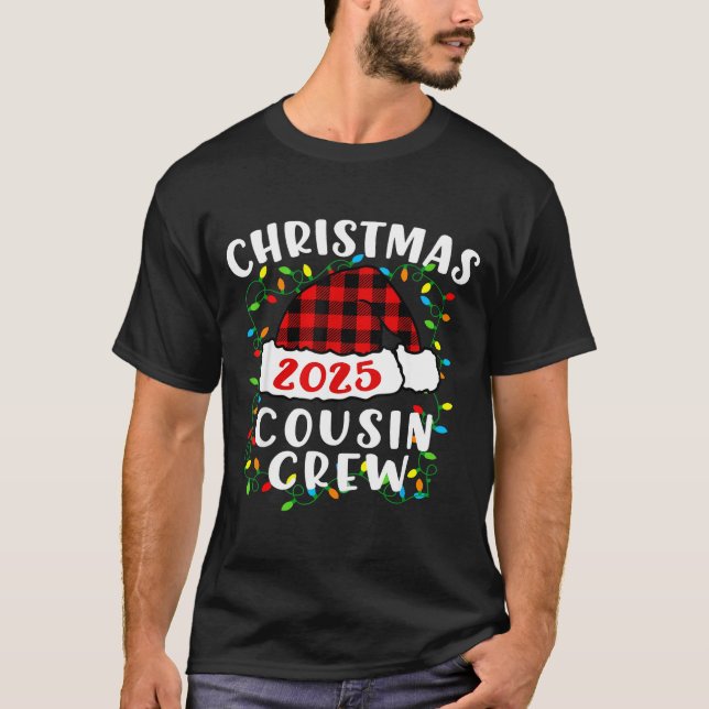 Christmas Cousin Crew 2025 Plaid Santa Hat Xmas Li T-Shirt (Front)
