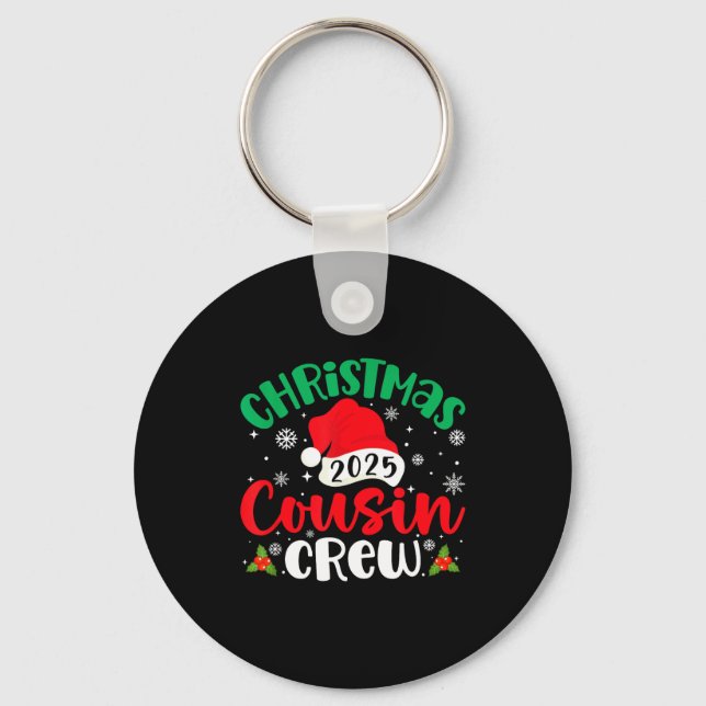 Christmas Cousin Crew 2025 Xmas Santa Hat Matching Key Ring (Front)