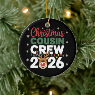 Christmas Cousin Crew 2026 Reindeer Snowflakes Ceramic Tree Decoration