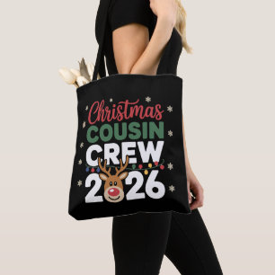 Christmas Cousin Crew 2026 Reindeer Snowflakes Tote Bag
