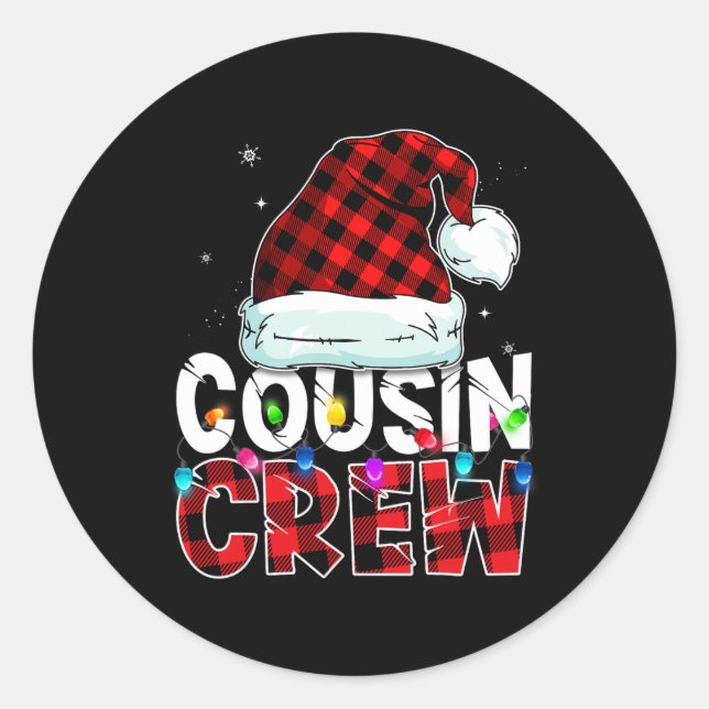 Christmas Cousin Crew Buffalo red plaid Pyjamas Fa Classic Round Sticker (Front)