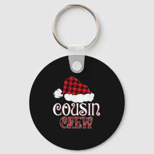 Christmas Cousin Crew Buffalo Red Plaid Santa Hat Key Ring