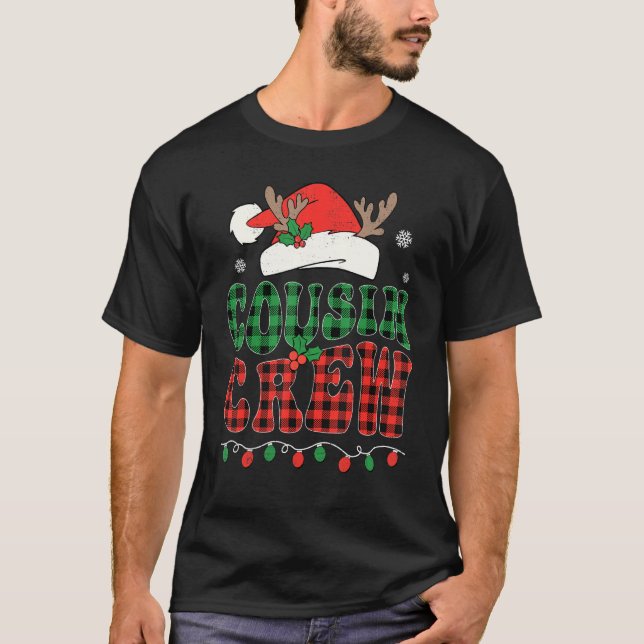 Christmas Cousin Crew Buffalo Red Plaid Santa Xmas T-Shirt (Front)