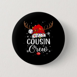 Christmas Cousin Crew Funny Santa Hat Light Kids M 6 Cm Round Badge