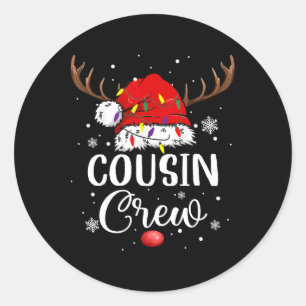 Christmas Cousin Crew Funny Santa Hat Light Kids M Classic Round Sticker