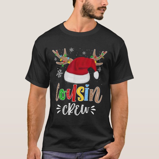 Christmas Cousin Crew Red Santa Hat Reindeer Xmas  T-Shirt (Front)