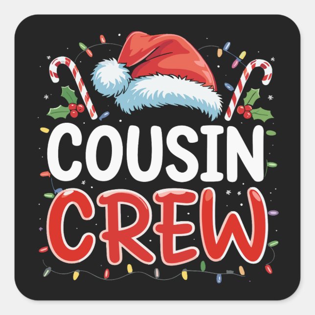 Christmas Cousin Crew Santa Hat  Square Sticker (Front)